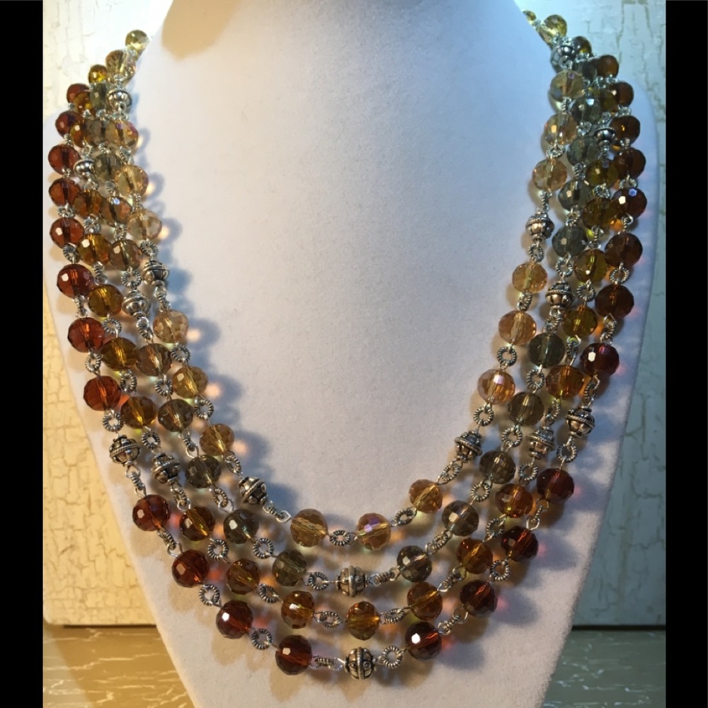 Wire wrapped, layered necklace.